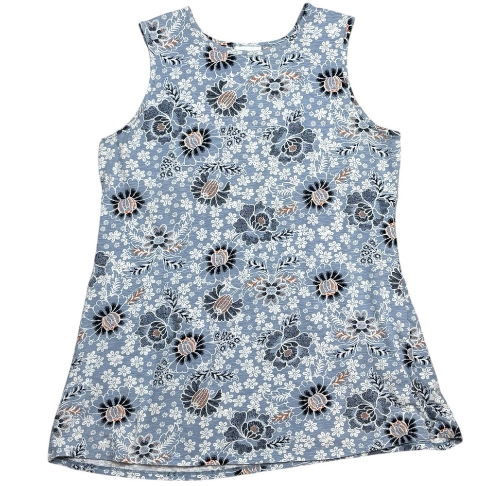 J.Jill Blue white & touch of orange floral pattern sleeveless elastic back Tank